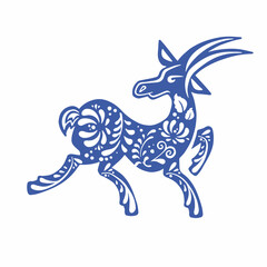 goat with retro painted blue, vector illustration