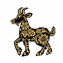 Steed, goat with retro painted black and gold vector illustration