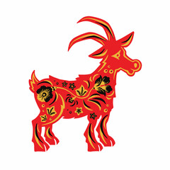 Goat with retro red and yellow ethnic vector illustration