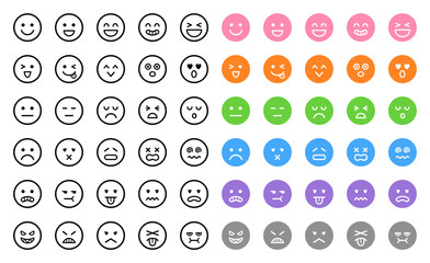 Set of facial icons that express different emotions with facial expressions