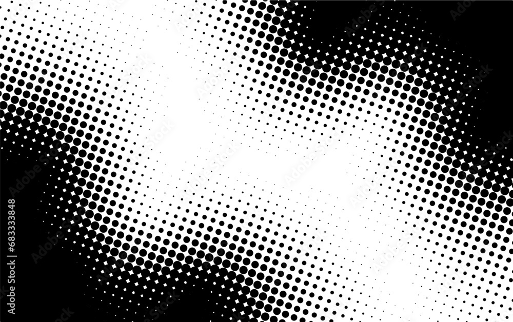 Poster halftone corner texture. faded dot pattern for design prints. bg abstract gradient. black geometric 