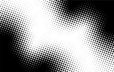 Halftone corner texture. Faded dot pattern for design prints. Bg abstract gradient. Black geometric background for overlay effect. Digital polka. Dots graduation. Vector illustration - obrazy, fototapety, plakaty