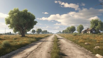 Fototapeta na wymiar Empty Country Road Winding Through Green Countryside