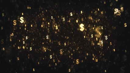 Gold Dollars Earnings Background/ 4k animation of a money background with shining gold dollars symbol for casino and business earnings