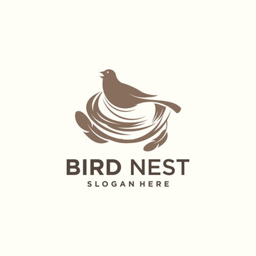 vector natural birds nest logo natural root and leaf birds nest logo