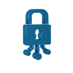 Blue Cyber security icon isolated on transparent background. Closed padlock on digital circuit board. Safety concept. Digital data protection.