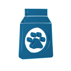 Blue Bag of food for dog icon isolated on transparent background. Dog or cat paw print. Food for animals. Pet food package.
