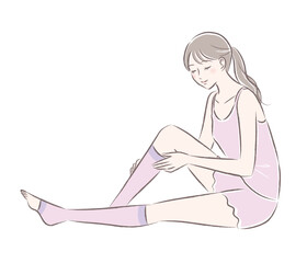 浮腫取り靴下・着圧ソックスを履いた若い女性のイラスト