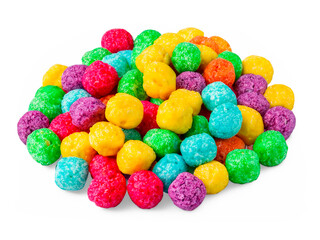 heap of multicolored cereal isolated on white background
