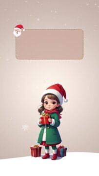 Illustrated Little Cute Christmas Girl With A Gift Box And Empty Text Box Mockup For Vertical Facebook Story And WhatsApp Status Advertisement,2D Looping Animation.