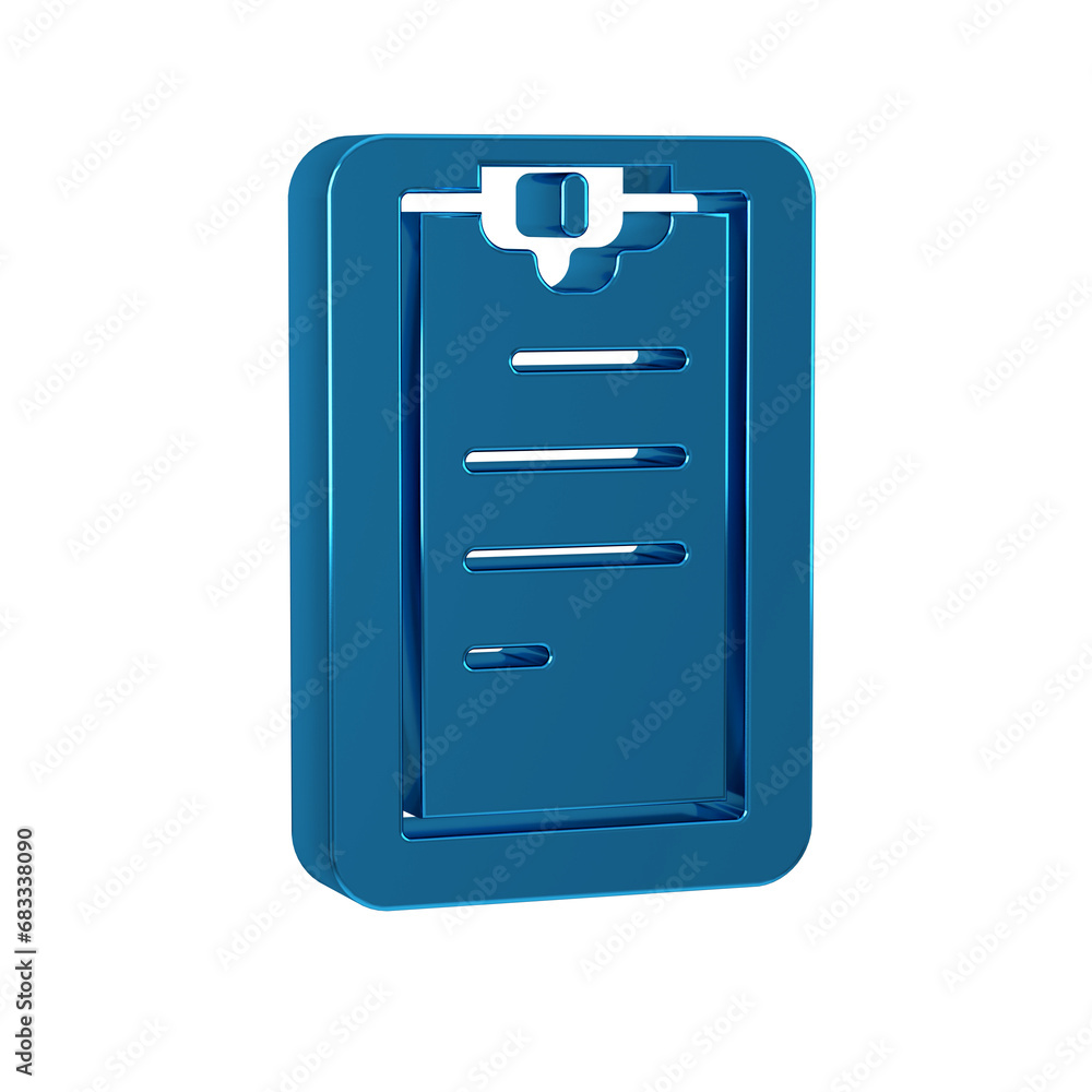 Poster blue clipboard with checklist icon isolated on transparent background. control list symbol. survey p