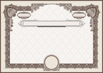 Horizontal form for creating certificates, diplomas, bills and other securities. Classic design in brown tones.