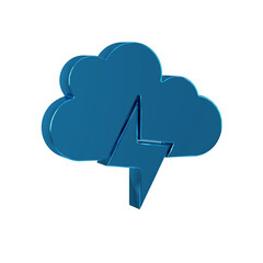 Blue Storm icon isolated on transparent background. Cloud and lightning sign. Weather icon of storm.