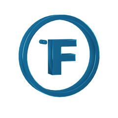 Blue Fahrenheit icon isolated on transparent background.