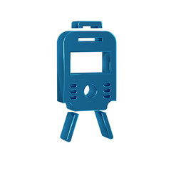 Blue Tram and railway icon isolated on transparent background. Public transportation symbol.