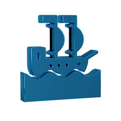 Blue Sailboat or sailing ship icon isolated on transparent background. Sail boat marine cruise travel.