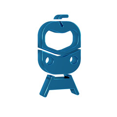 Blue Train and railway icon isolated on transparent background. Public transportation symbol. Subway train transport. Metro underground.