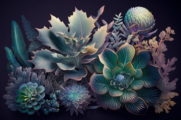Obraz na płótnie Canvas Botanical Illustration · Nature Art · Natural Night Background · Succulent · Digital Art