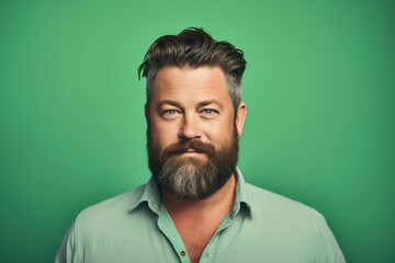 Fototapeta premium Ecstatic Elegance: Content Gentleman on Green Backdrop