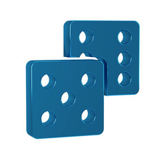 Blue Game dice icon isolated on transparent background. Casino gambling.