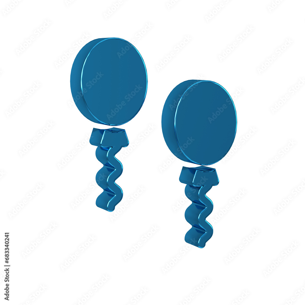 Sticker blue balloons with ribbons icon isolated on transparent background.