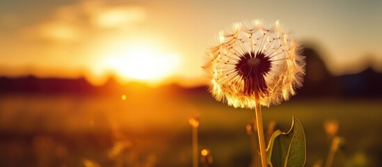 Sunset with dandelion in nature