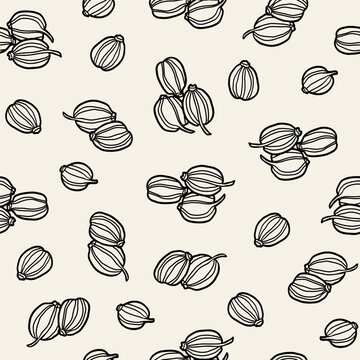Line art carom seeds seamless pattern