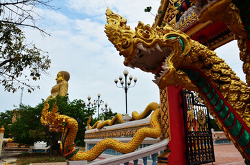 Ancient naga or antique naka statue for thai people travelers travel visit and respect praying...