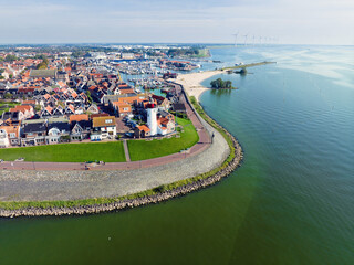 Fototapeta na wymiar Aerial from the traditional town Urk at the IJsselmeer in the Netherlands