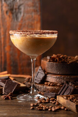 Cream and coffee cocktail with ice.