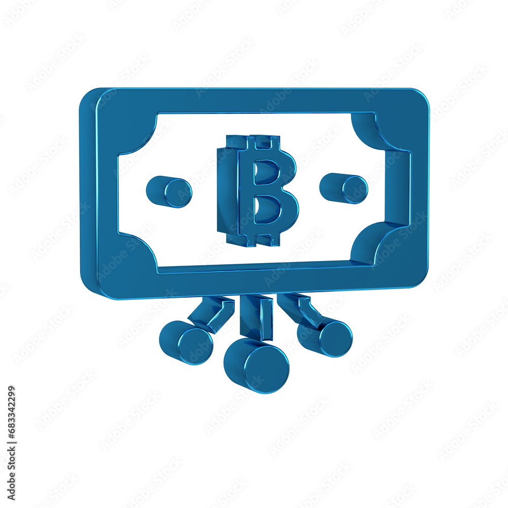 Poster blue cryptocurrency bitcoin in circle with microchip circuit icon isolated on transparent background