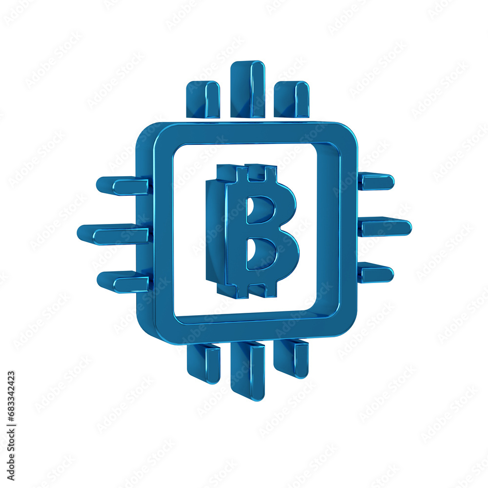 Poster blue cpu mining farm icon isolated on transparent background. bitcoin sign inside processor. cryptoc