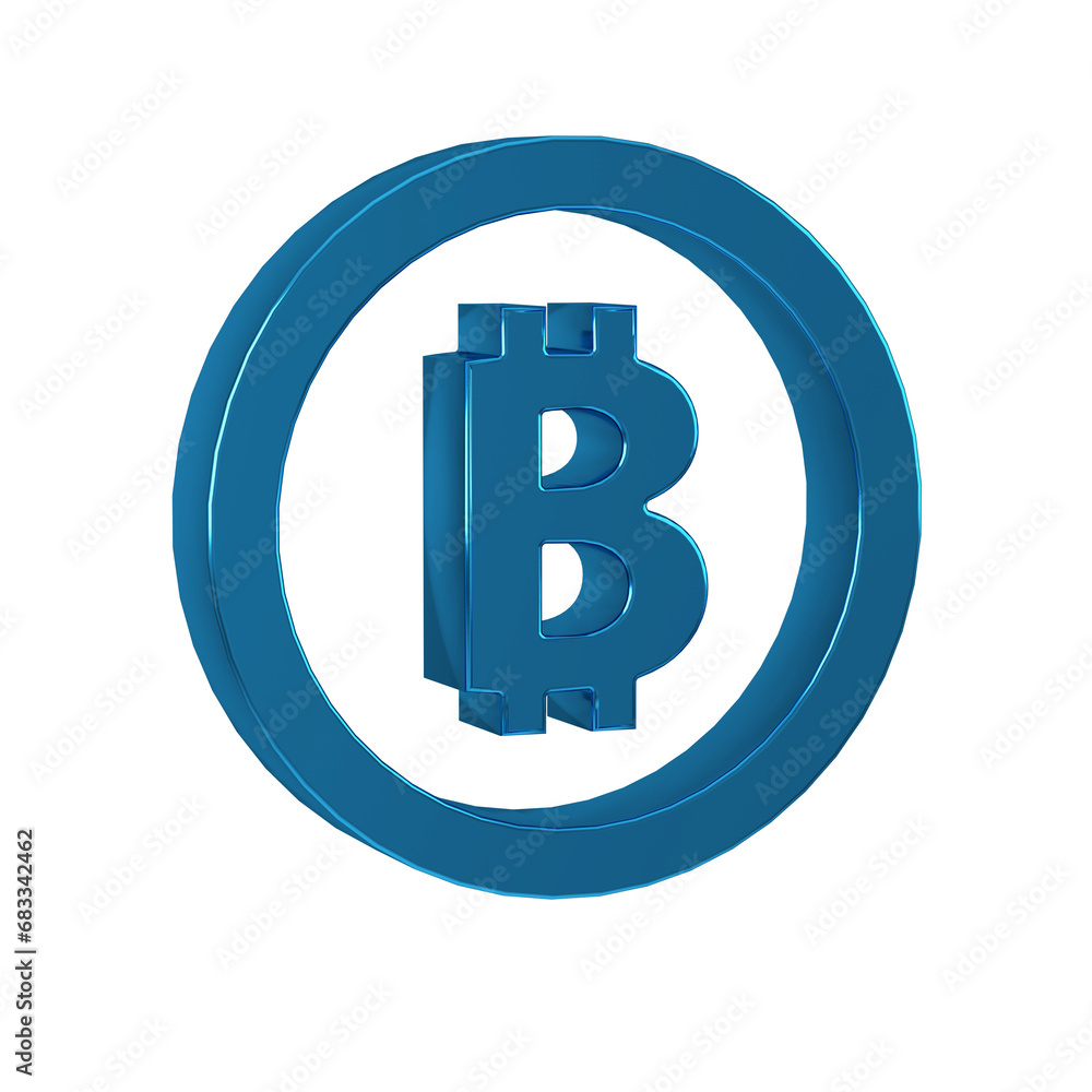 Poster blue cryptocurrency coin bitcoin icon isolated on transparent background. physical bit coin. blockch