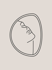  Woman face drawing side view in contemporary minimalist line art style.
