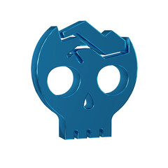 Blue Broken human skull icon isolated on transparent background.