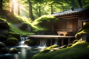 japanese garden with waterfall