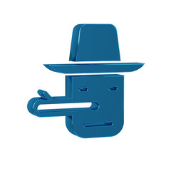 Blue Pinocchio icon isolated on transparent background.