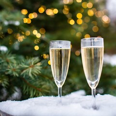 Two glasses of champagne new year eve celebration christmas toast cheering winter season holidays