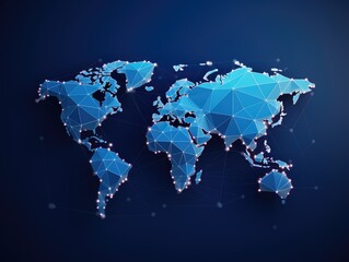 Fototapeta na wymiar Polygon world map on blue background , technology concept.