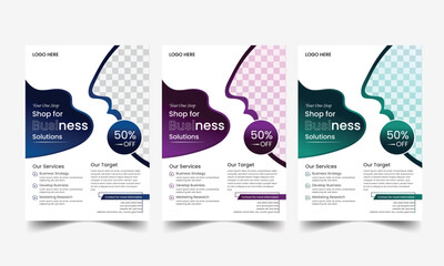 a bundle of 3 templates of a4 flyer template, modern template, in three color, and modern design, perfect for creative professional business