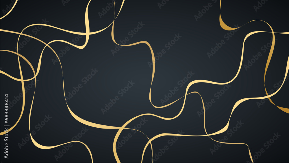 Poster Gold wavy lines pattern. Abstract background with hand drawn random curved golden lines. Vector illustration.