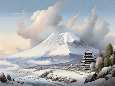 Mount fujiyama in style by Peter Brueghel