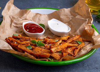 Sweet potato fries homemade roasted in the oven
