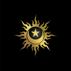 Sun moon and stars united logo illustration design