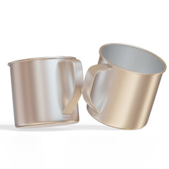 Steel Mugs isolated on white background. Metal Cup or aluminium texture High resolution photo for mockup collection