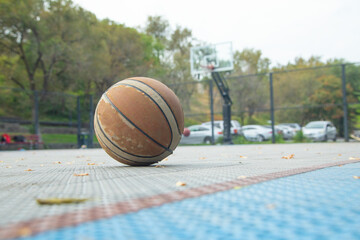Basketball ball on the basketball arena.