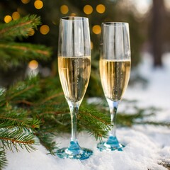 Two glasses of champagne new year eve celebration christmas toast cheering winter season holidays