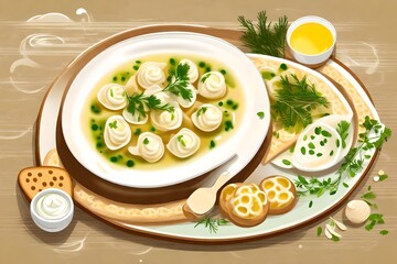 fried eggs with dill and parsley