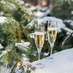 Two glasses of champagne new year eve celebration christmas toast cheering winter season holidays