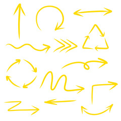  vector hand drawn lines yellow arrows collection set